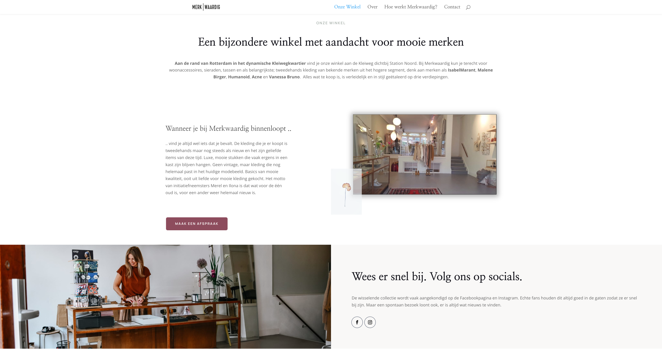 Merkwaardig Rotterdam boutique website hero section designed in WordPress with Divi, featuring elegant serif typography and soft neutral tones.