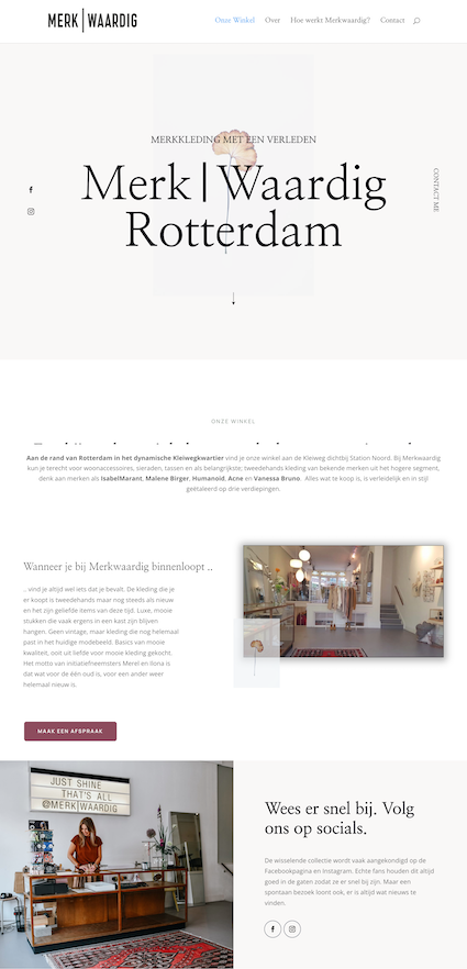 WoMerkwaardig Rotterdam boutique website homepage built with WordPress and Divi featuring elegant typography and fashion imagery. Merkwaardig Rotterdam boutique website homepage built with WordPress and Divi featuring elegant typography and fashion imagery.