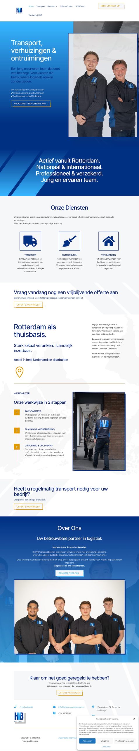 WordPress Divi website for HVB Transportdiensten logistics and transport company in Rotterdam